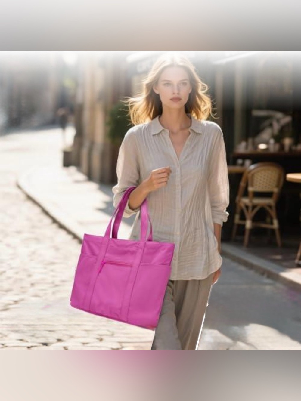 Large Pink Waterproof Laptop Tote Bag Travel Work Shoulder Bag - Picture 2 of 6